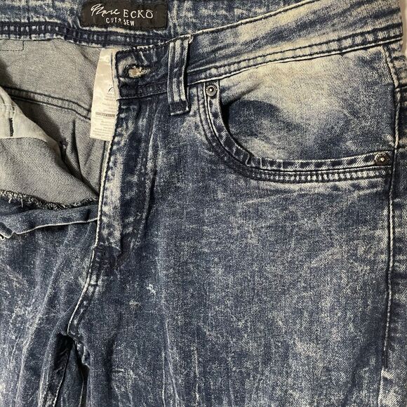 Marc  Ecko Cut & Sew  Men’s  Distressed  Moto Patchwork Jeans  30X30 Y2K 90s Vnt - Picture 3 of 11